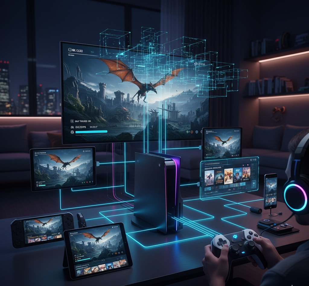 Next Generation Consoles 2026 showing advanced gaming ecosystem with cloud integration and immersive hardware