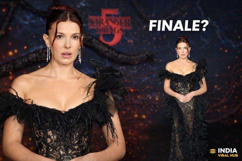 Millie Bobby Brown at Stranger Things Season 5 premiere reacting to finale rumours