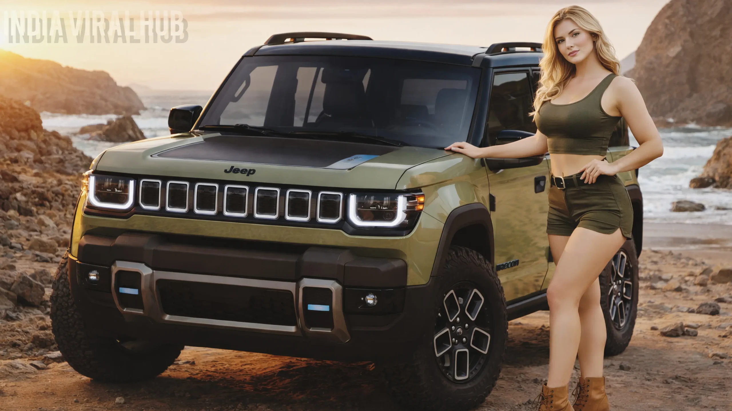 Jeep Recon EV Price 2026: The electric 4x4 SUV driving silently through deep mud and water using its advanced Trail Rated technology.
