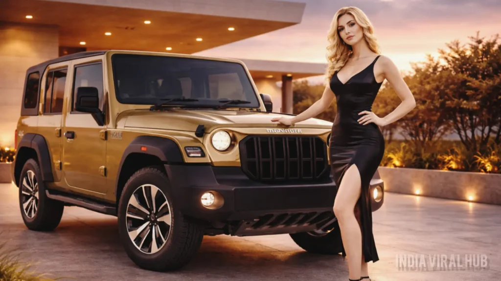 Front exterior view of the new 5-door Mahindra Thar Armada SUV in black color.