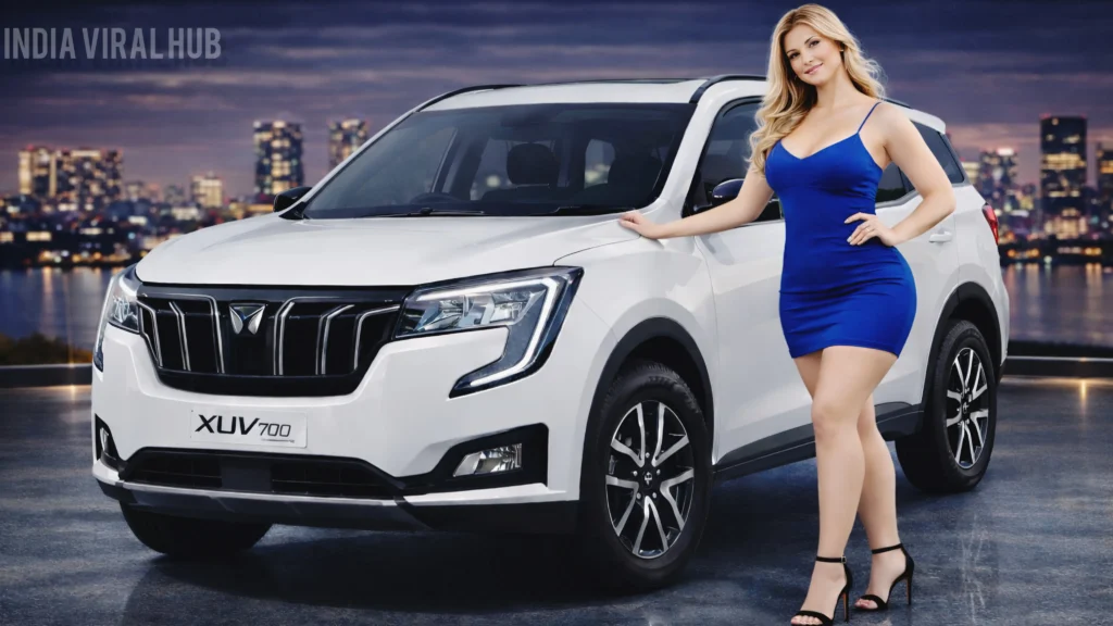 Front view of Mahindra XUV700 2026 with C-shaped LED DRLs driving fast on highway