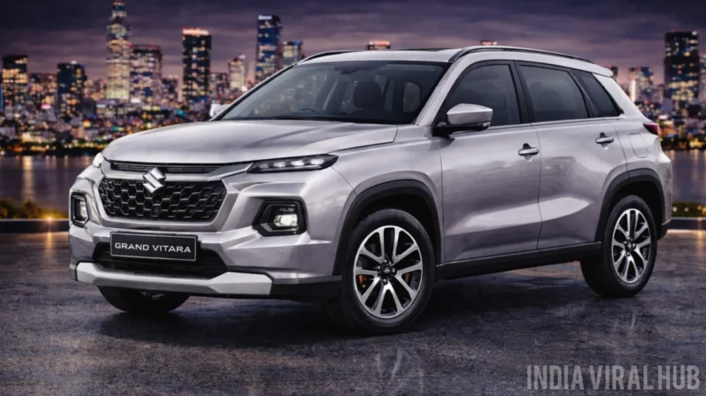 Maruti Grand Vitara interior showing panoramic sunroof and ventilated seats.