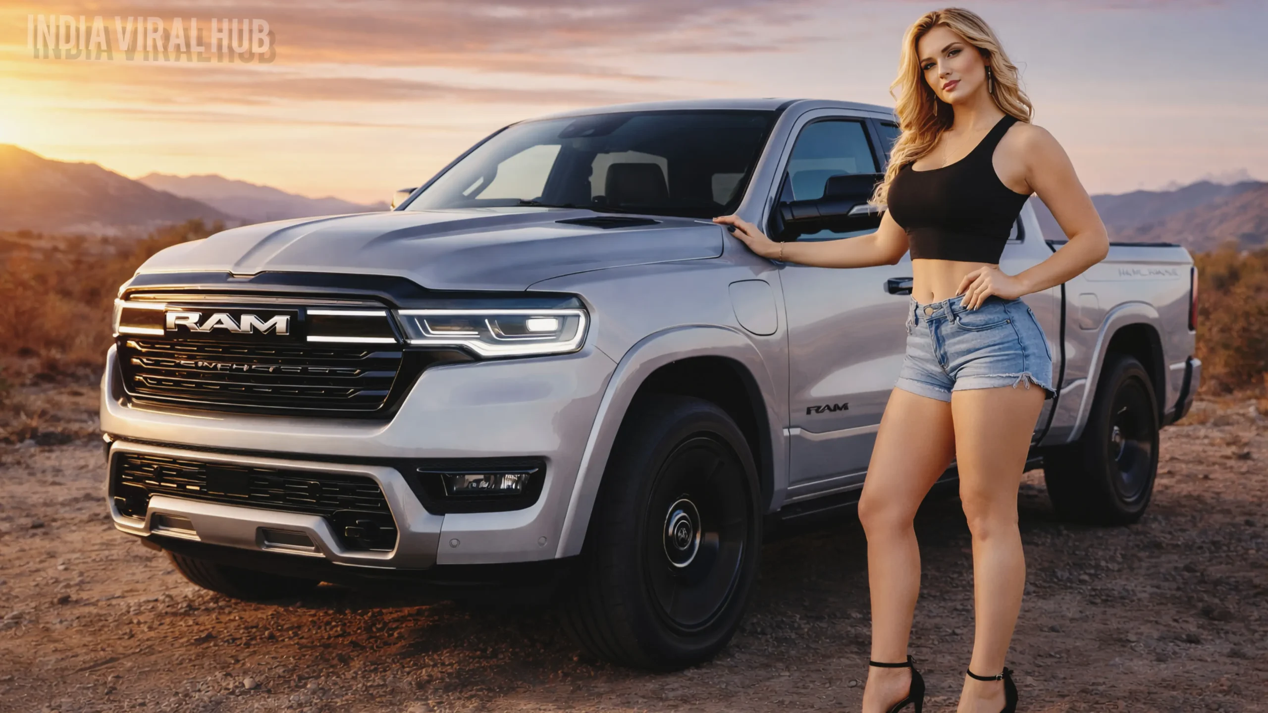 Ramcharger Price 2026: Exterior view of the heavy-duty electric truck towing a massive trailer without experiencing any range anxiety.