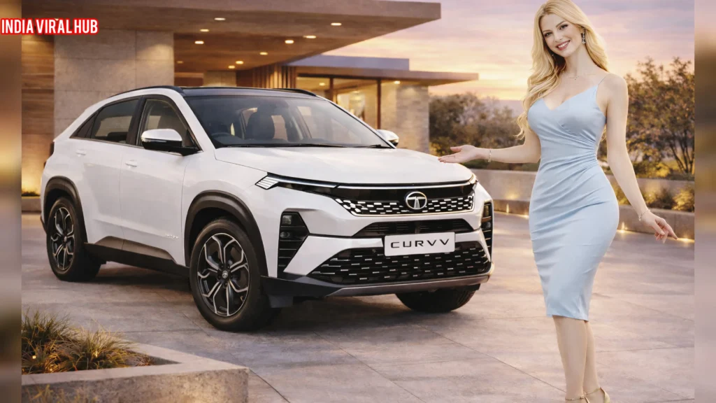 Front view of the new SUV Coupe launch in India, analyzing the Tata Curvv Price and its Lamborghini-style design.